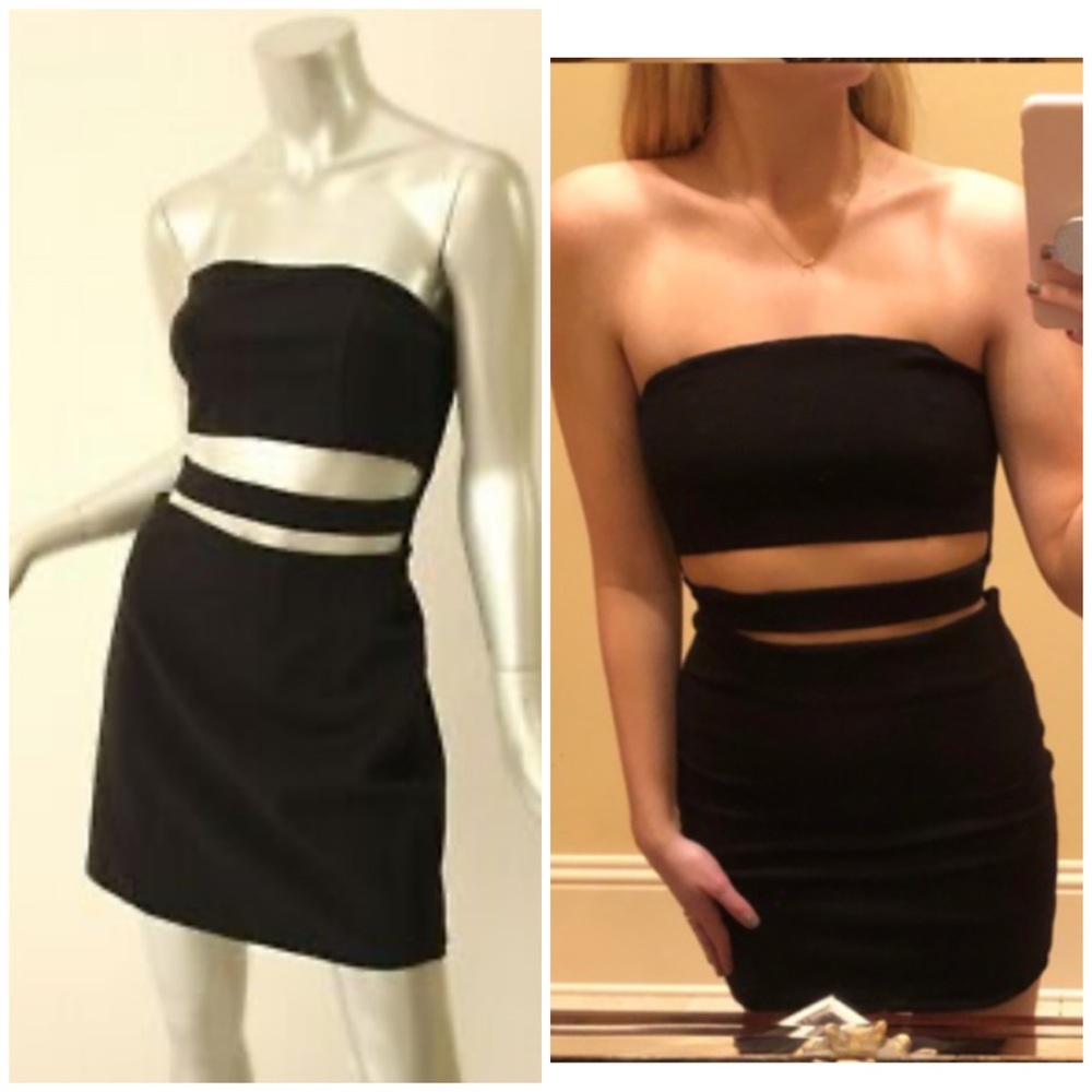 NBD Black Strapless Cutout Mini Dress